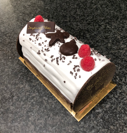 Bûche de Noël ( glacée) chocolat et sorbet framboise Bio